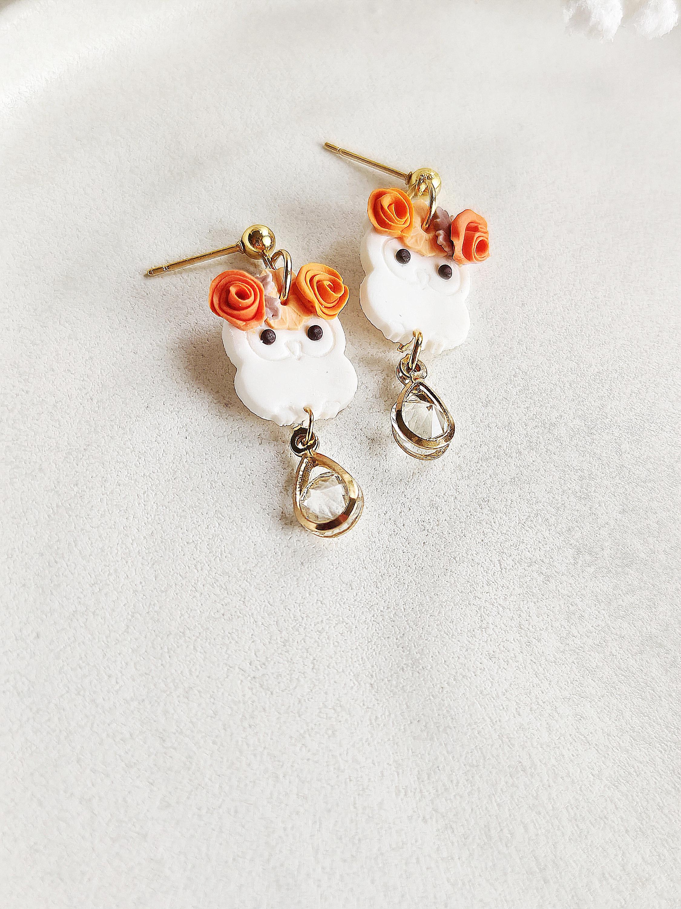 Owl Earrings, Bird Earrings, Cute Earrings, Handmade Polymer Clay Earrings, Animal Earrings, Floral