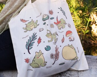 Totebag | Cloth bag | Frogs | Frog Bag | Shoulder bag | Tote Bag | Little frogs | Cotton bag | Toads | Lily pads