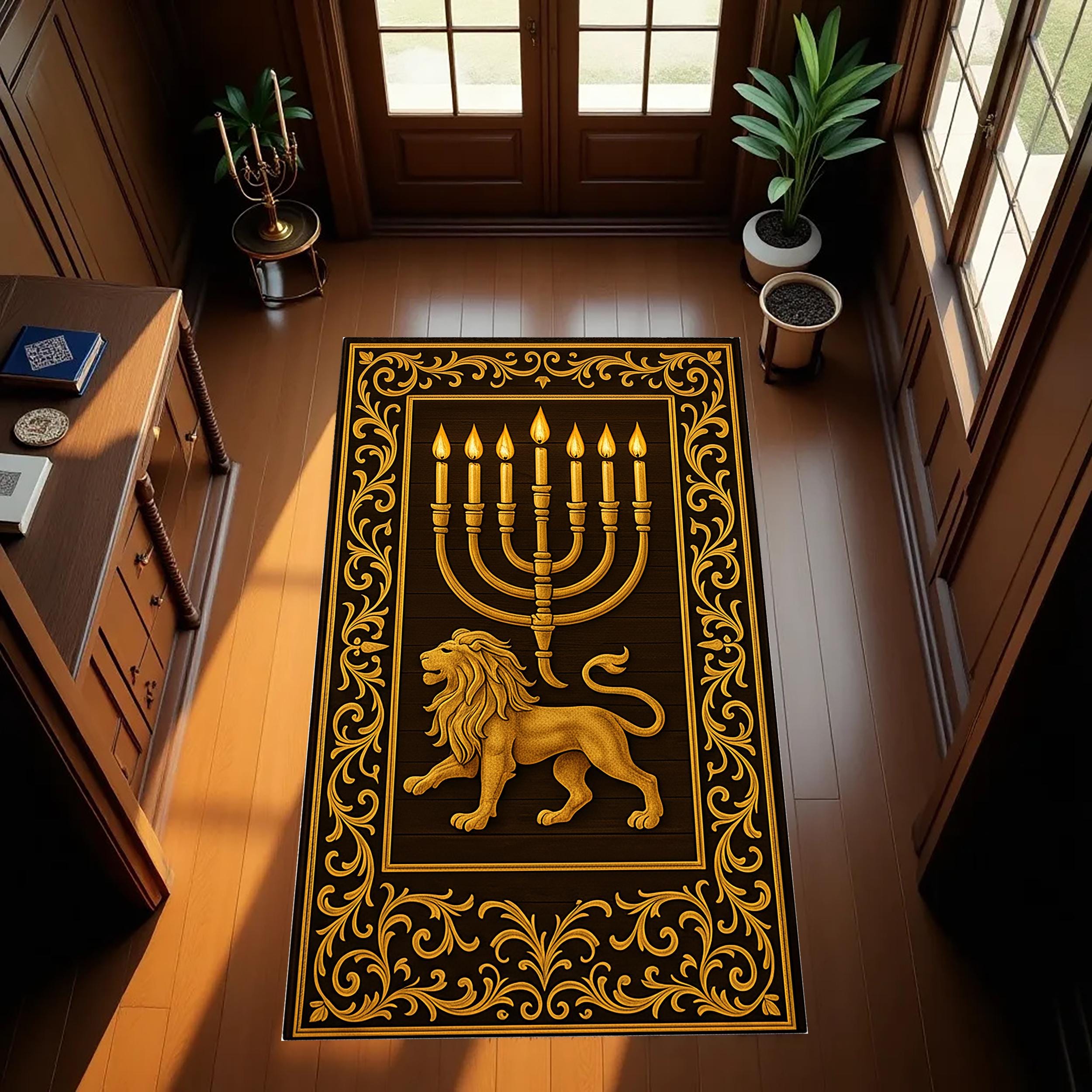 Judaica Rug Jewish Prayer Rug, Lion and Menorah, Judaica Home Decor - Etsy