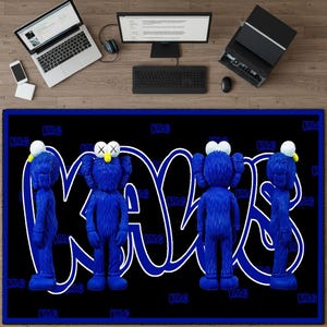 Blue Graffiti Kaws-Inspired Rug: Streetwear Gamer Decor