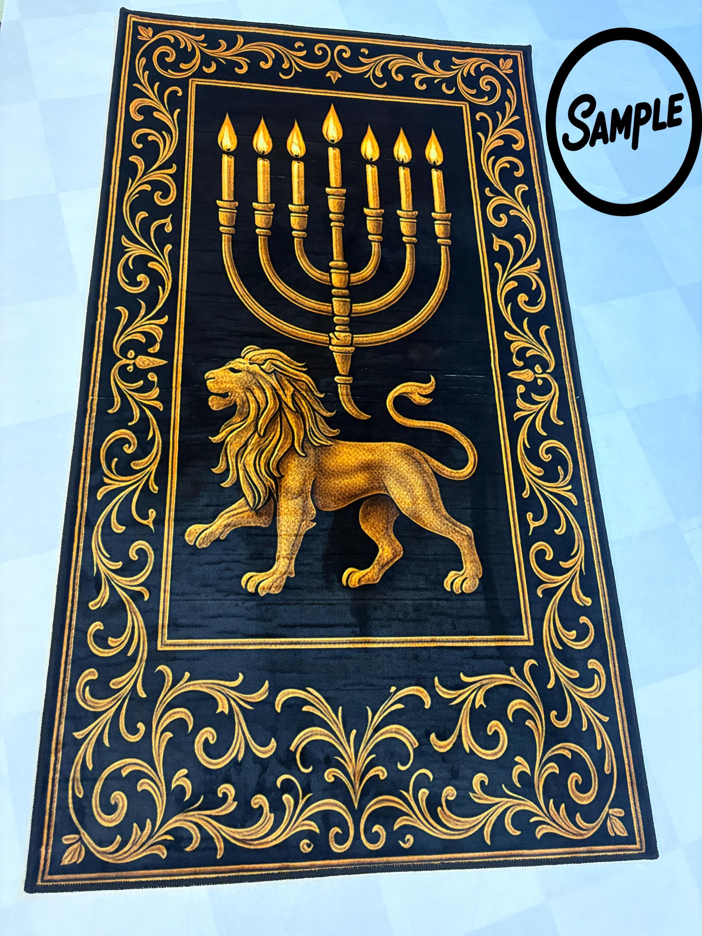 Judaica Rug Jewish Prayer Rug, Lion and Menorah, Judaica Home Decor - Etsy