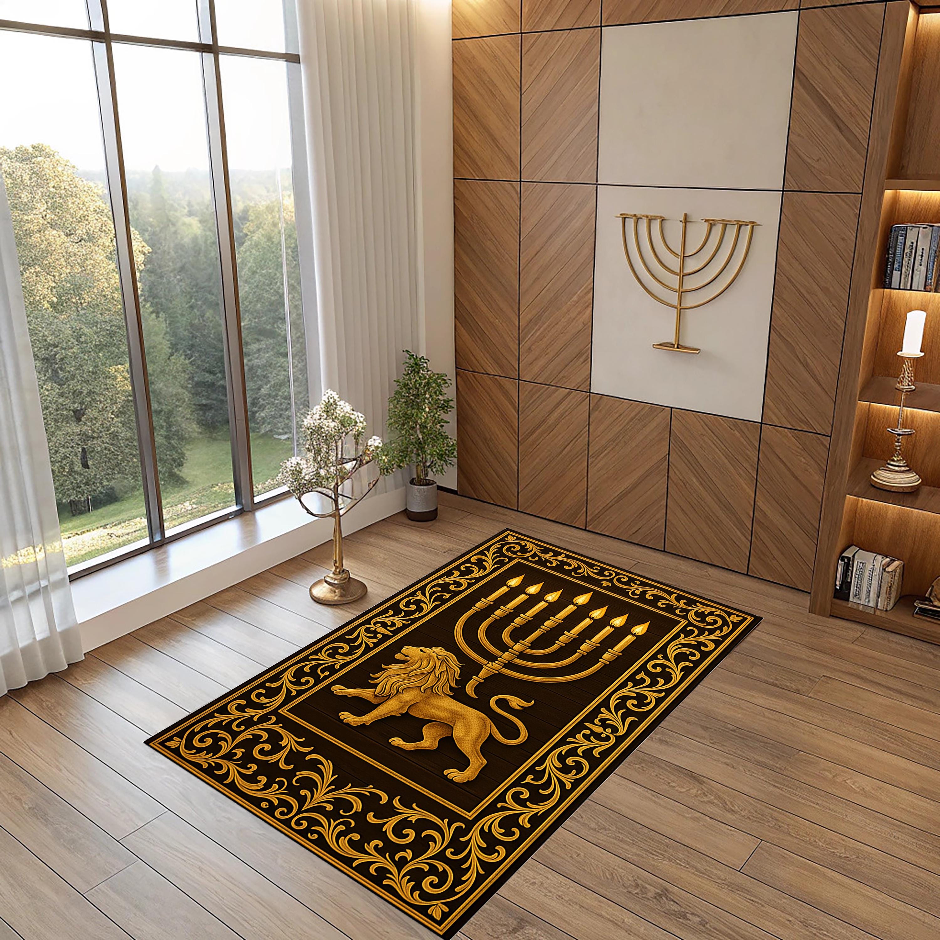 Judaica Rug Jewish Prayer Rug, Lion and Menorah, Judaica Home Decor - Etsy