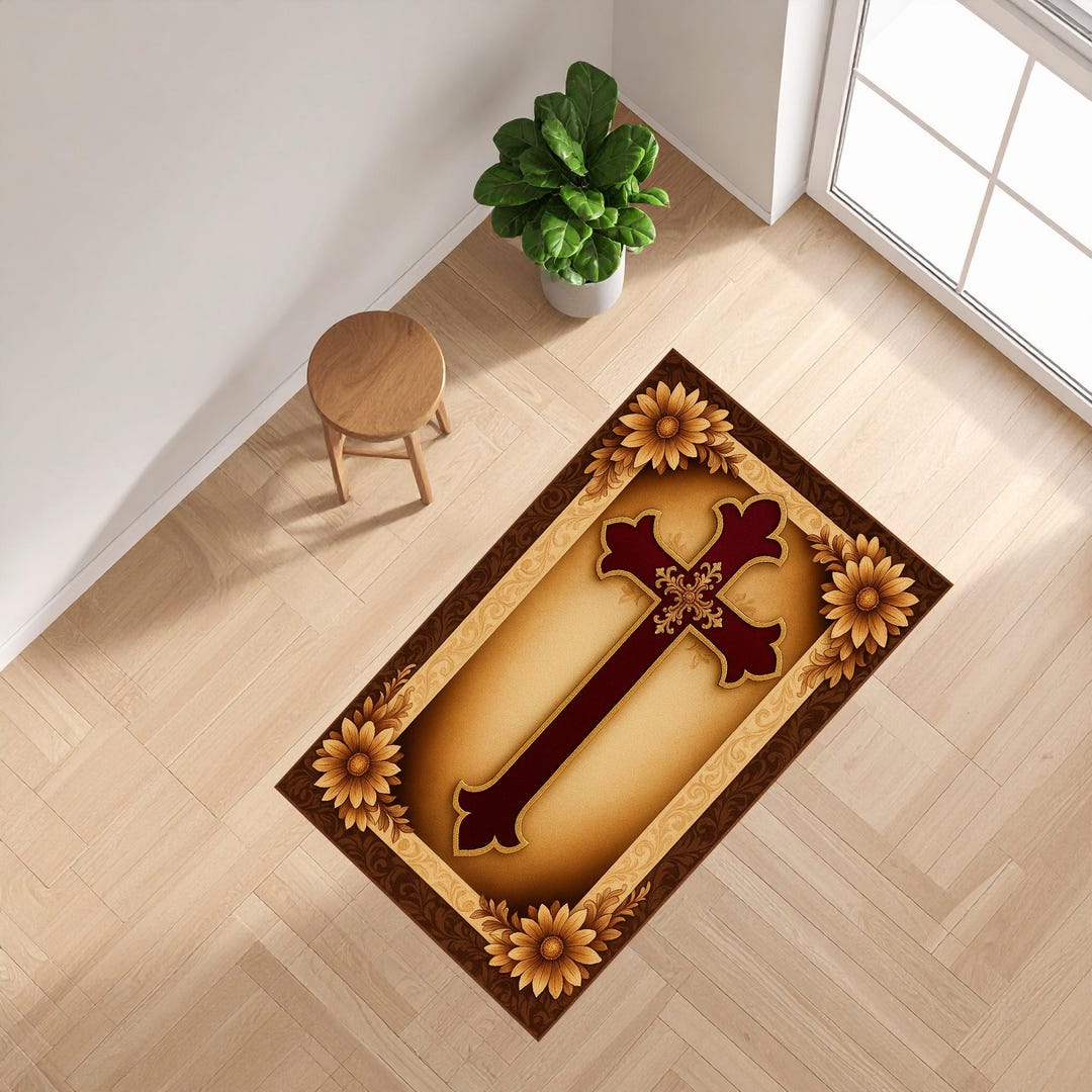 Baroque Cross Prayer Rug, Custom Christian Mat - Etsy