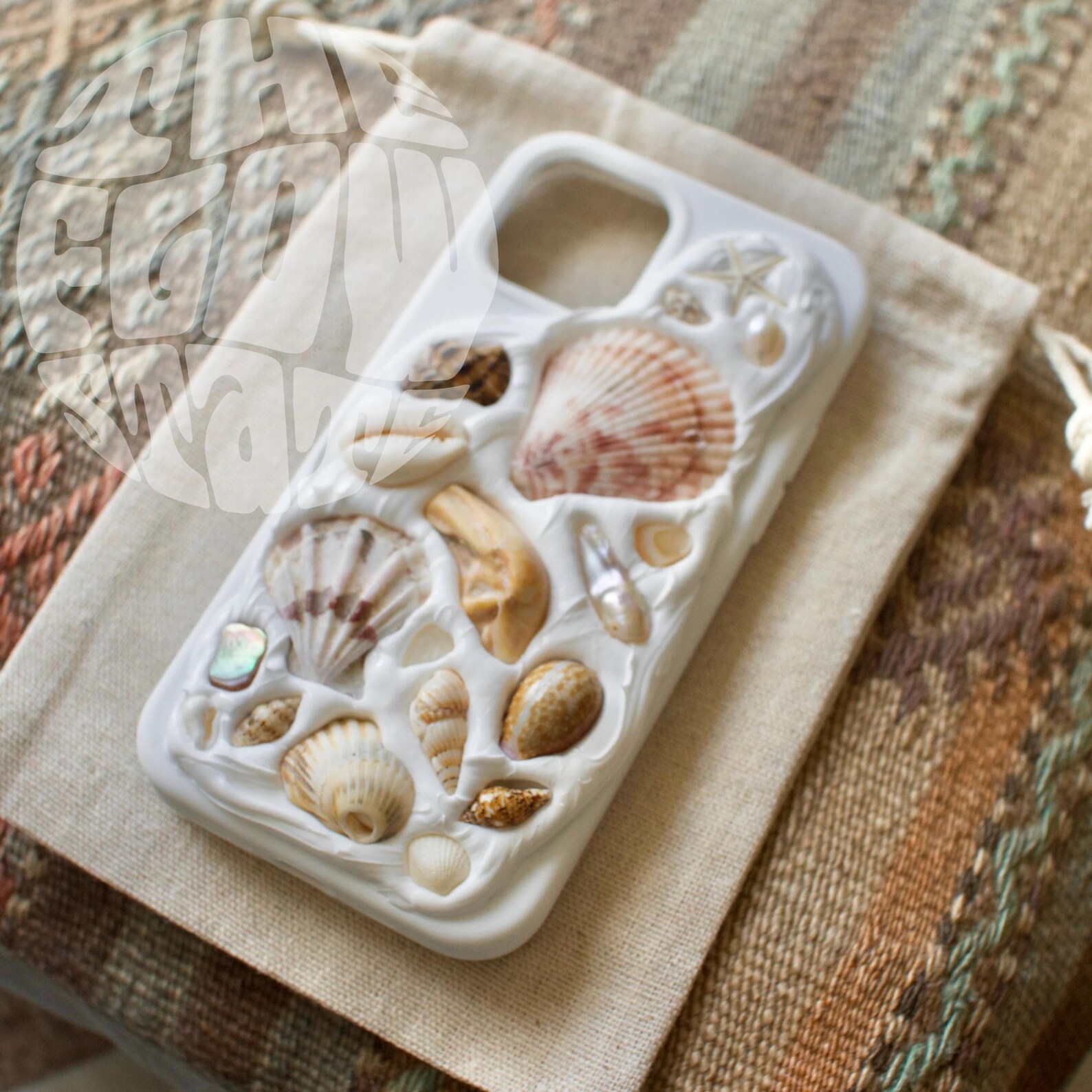Handmade Sea Shell iPhone Case / White Chalk / Bespoke Seashell Cell ...