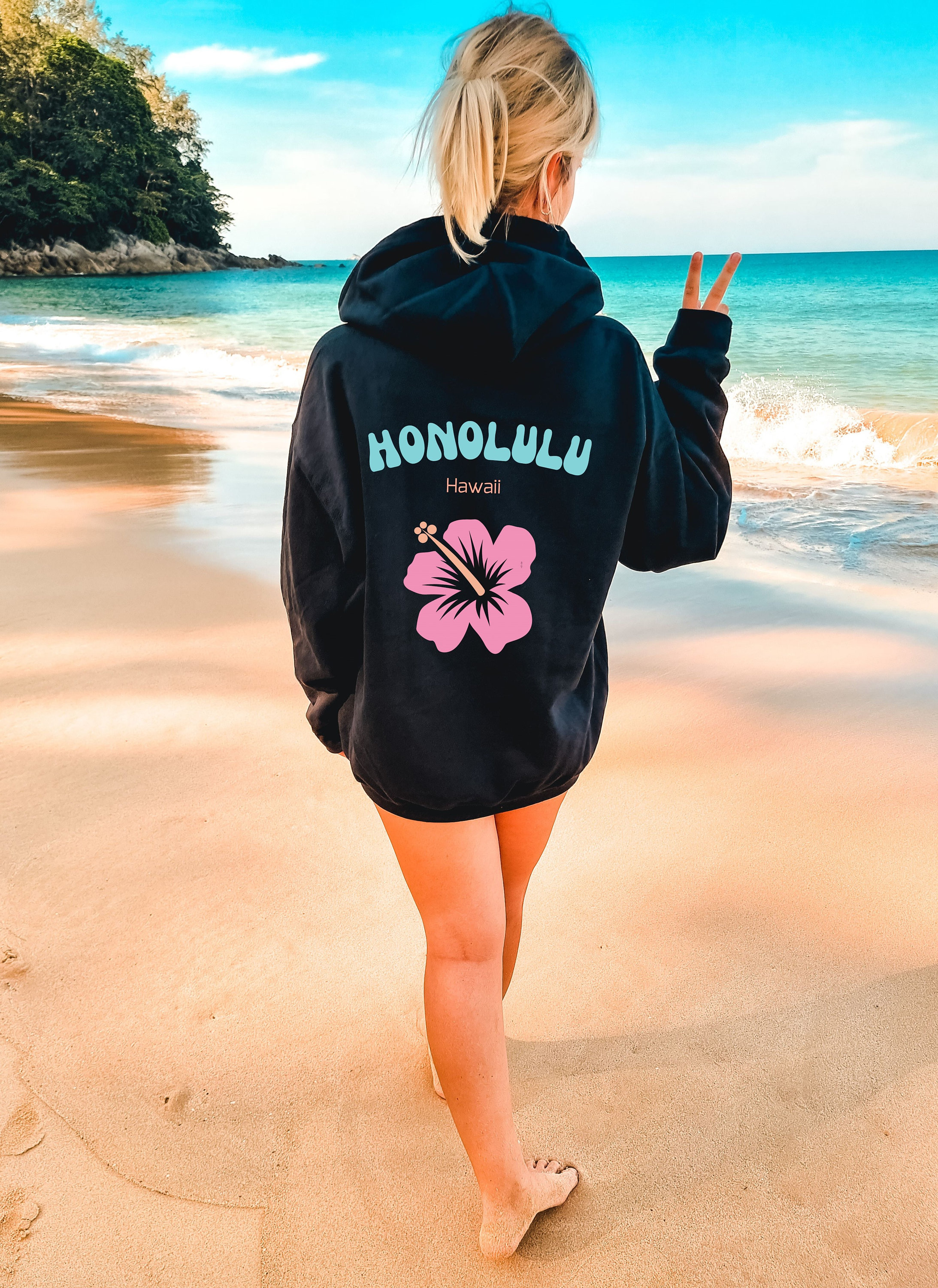 Shark hibiscus embroidered mens hoodie cheap