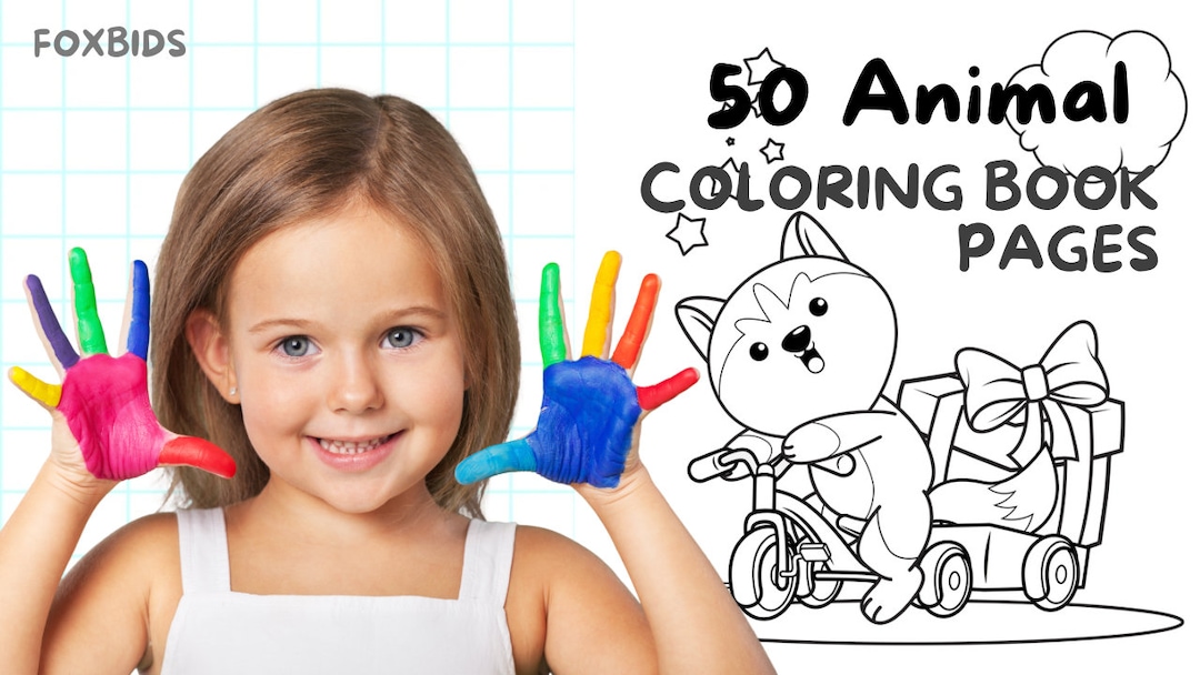50 Animal Coloring Book Pages Farm Animals, Sea Animals, Desert Animals