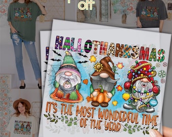 Hallothanksmas Gnome DTF Transfer, Halloween Thanksgiving Christmas Shirt, Funny Gnome Design, Holiday Season Sublimation Design