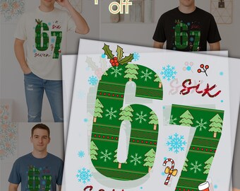 Christmas 67 DTF Transfer: Santa Claus Hat Forest Green Six Seven Trendy Shirt Design