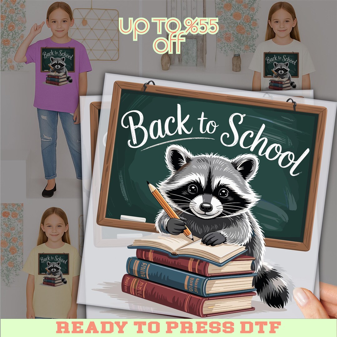 School Backpack Raccoon Back to School Raccoon DTF Transfer, Cute Animal School Shirt, Back to ...