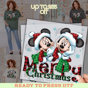 Disney Christmas DTF Transfer, Mickey Mouse and Minnie Mouse Christmas Dtf , Ready For Press, Dtf Transfers, Full Color Heat Transfer
