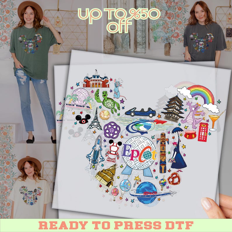 Epcot Collage Disney World Epcot Dtf Transfer, Mickey Design, Disney World Ready for ...
