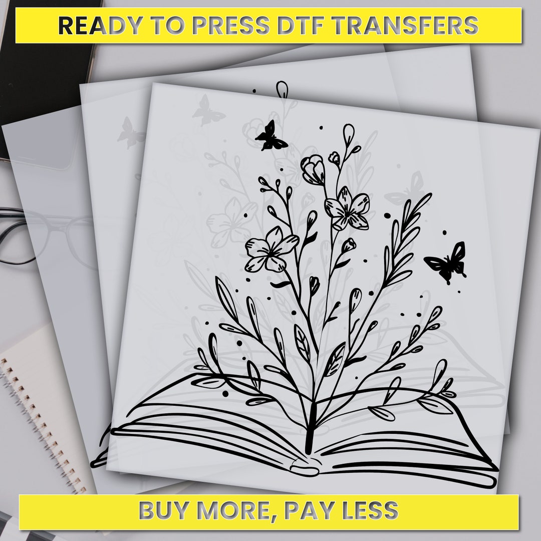 Book Lover, Flower Books Librarian, Book Floral Dtf Transfer, Ready for ...