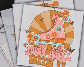 Let's Roll, Groovy Retro Roller Skate Party Dtf Transfer, Ready For Press, Custom Dtf Transfers, Full Color Heat Transfer, DTF Prints