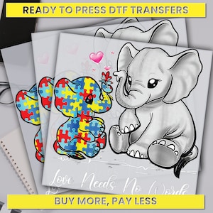 Autism Elephant Dtf Transfer, Autism Awareness Ready For Press, Custom Dtf Transfers, Full Color Heat Transfer, DTF Prints