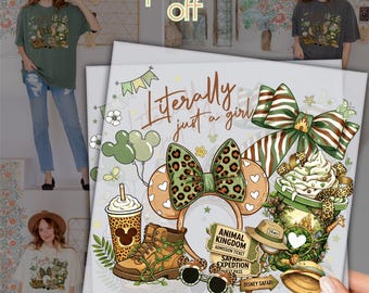 Literalmente solo una niña Disney Safari Minnie DTF, diseño de camiseta de Minnie leopardo de Animal Kingdom