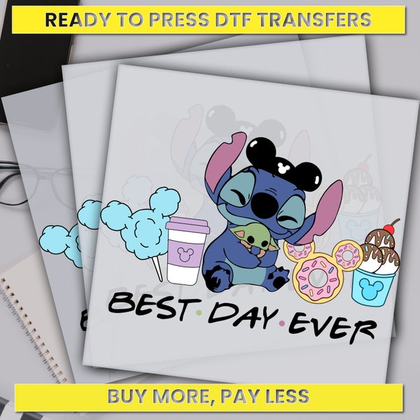Disney Stitch Best Day Ever, Disney Snacks Dtf Transfer,Kids Disney Ready For Press,Custom Dtf Transfers,Full Color Heat Transfer,DTF Prints