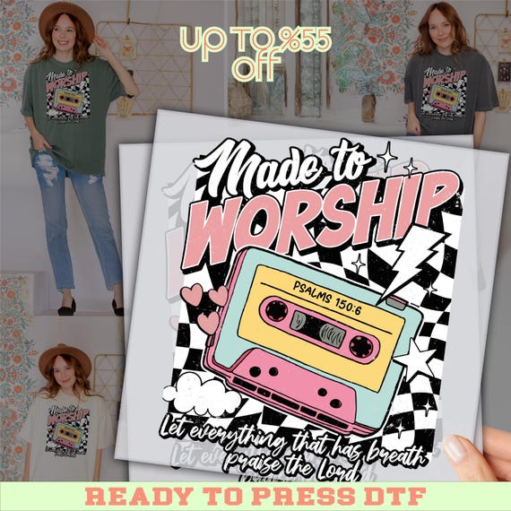 Made To Worship DTF Transfer, Psalms 150:6 Christian Shirt Design, Retro Cassette Tape Worship Tee, Faith Ready To Press Heat Transfer