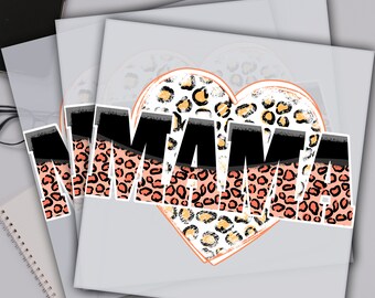 Leopard Mom Dtf Transfer, Mama Mini Leopard Heart Ready For Press, Custom Dtf Transfers, Full Color Heat Transfer, DTF Prints
