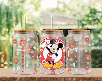 16oz UV Dtf Mickey Mouse, Disney Ready to Apply Cup Wrap, Stickers UV Dtf, 16oz Glass Can Wrap, No Heat Needed, High Quality Prints, Decals