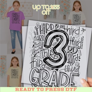 Third Grade DTF Transfer, Back To School Teacher Shirt Print, 3rd Grade Hand Lettered Design, Ready To Press Heat Transfer