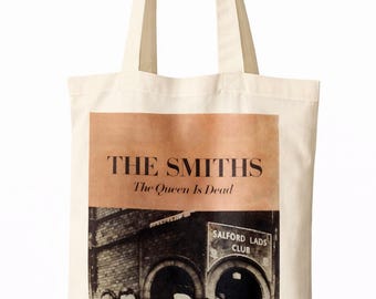 Bolso de mano inspirado en The Smiths: Shopper con estampado de banda indie. Unisex.