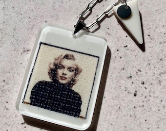 Marilyn Monroe Inspired Resin Pendant Necklace. Mixed Media Art Jewellery. Stainless Steel Chain. Ivory Drop Pendant. Vintage Icon Gift.