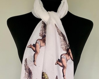 Cherubs Scarf – Boho Fashion. Spirituality Gift. White. Lightweight
