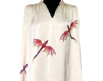 Reworked Dragon Art Blouse. One-of-a-Kind Upcycled Preloved Top