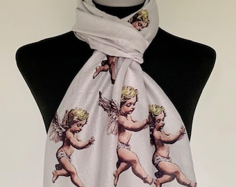 Cherubs Scarf – Boho Fashion. Spirituality Gift. Grey. Lightweight