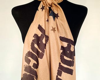 Rock N Roll Scarf – Music Fans Vintage Fashion. Brown. Lightweight