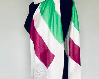 Suffragette Flag Scarf – Feminism Fashion, Women's Rights Gift. White. Wrap