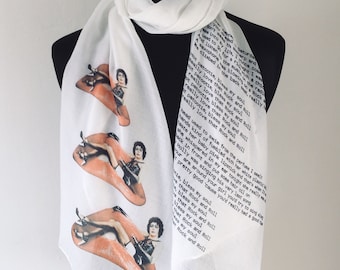 Rocky Horror inspired scarf. Music scarf with Hot Patooties inspired print.