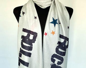Rock N Roll Scarf – Music Fans Vintage Fashion. Grey. Lightweight