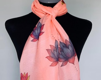 Lotus Flower Scarf – Spiritual Enlightenment Gift. Pink. Lightweight