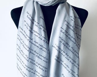 Rumi - Only Breath Scarf – Spiritual Enlightenment Gift. Grey. Beige. Lightweight