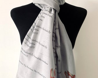 Wizard of Oz Inspired Scarf – Over the Rainbow Print. Grey. Lightweight