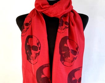 Skull Scarf – Gothic Punk Fashion Accessory. Red. Lightweight
