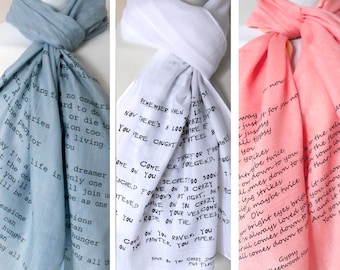 Custom lyrics scarf. Music scarf. You choose your favorite song or poem and i'll print it. Personalized gift.