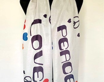 Love N Peace Scarf – Hippie Boho Vintage Style Fashion. Grey. Lightweight