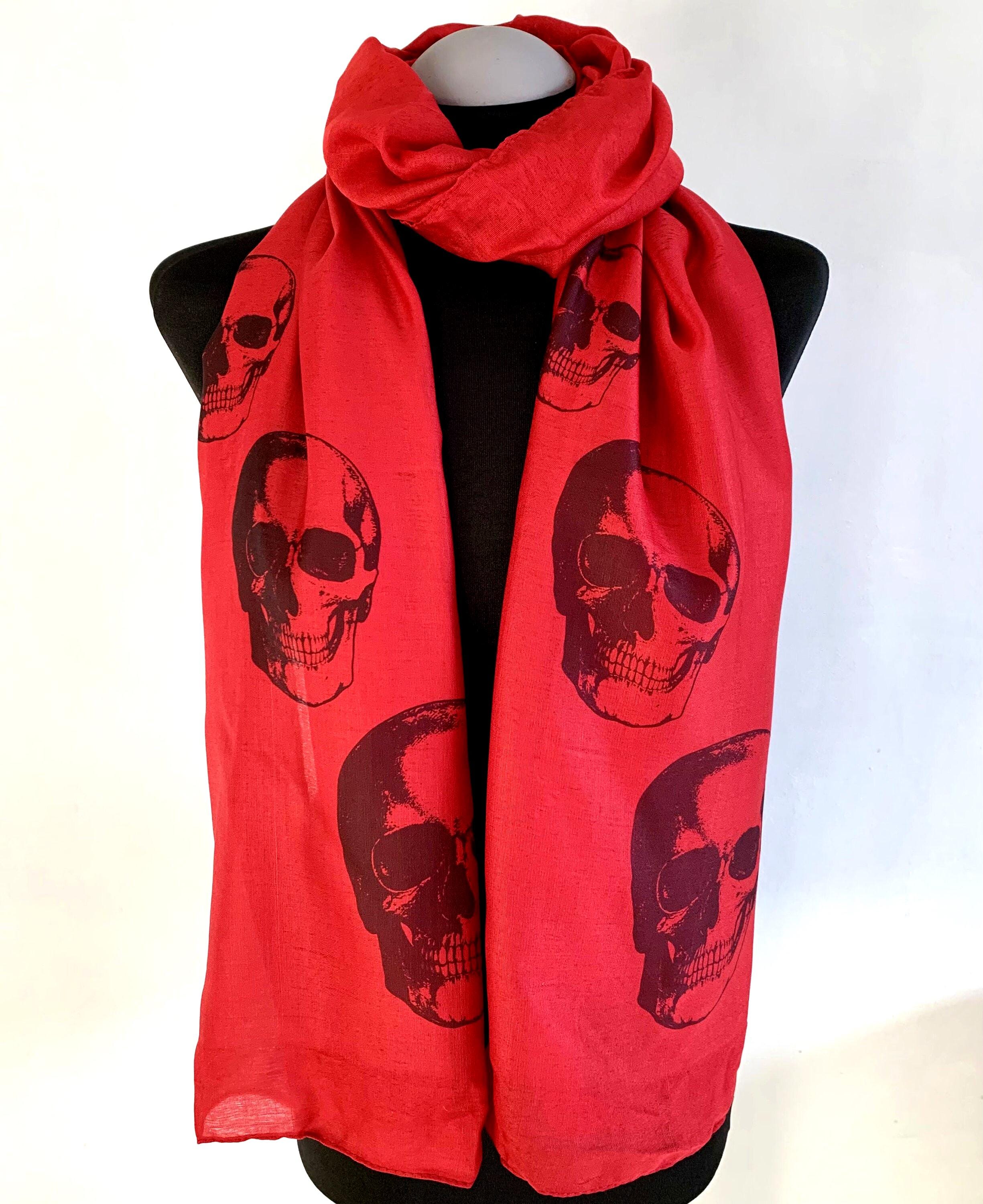 Red Skull Print Scarf – Gothic Punk Style, Lightweight - Etsy