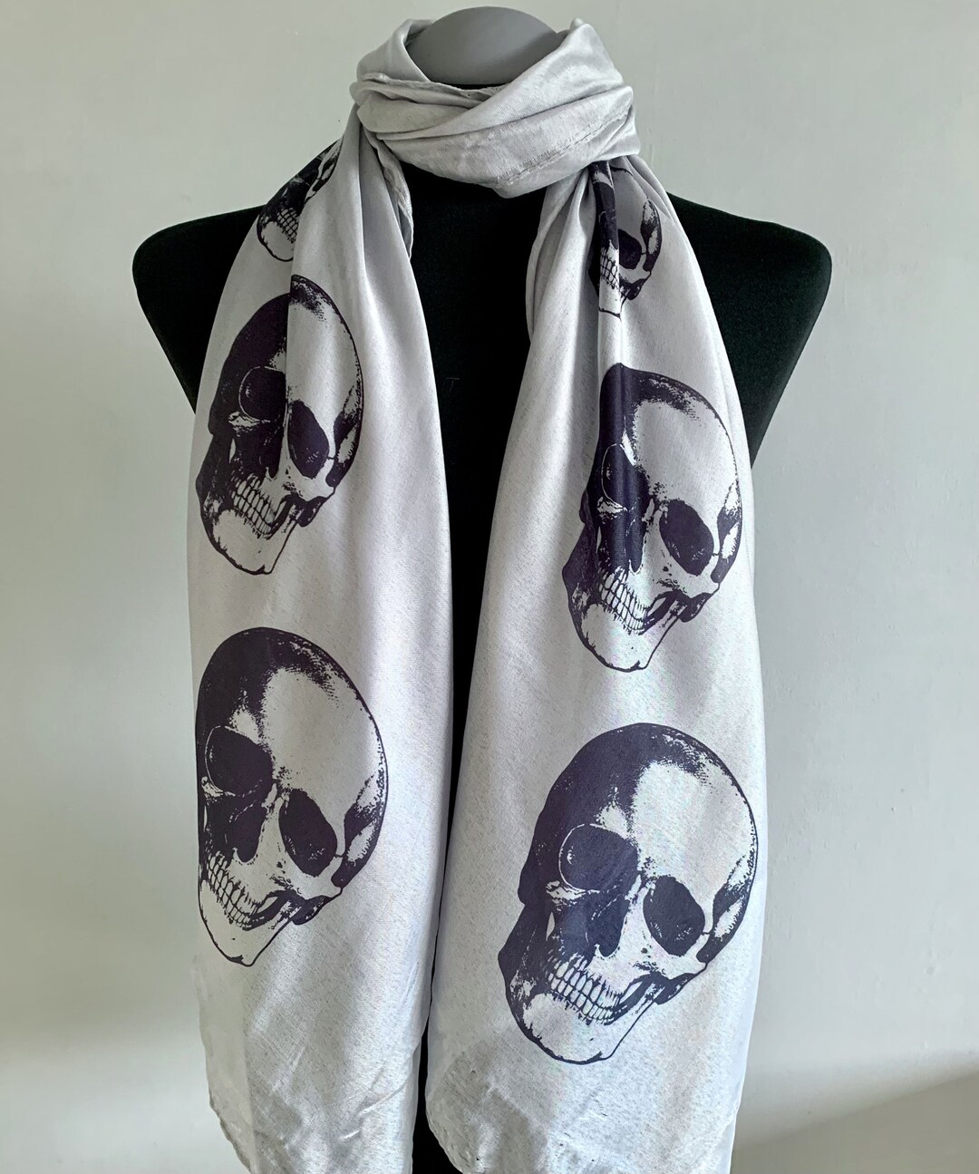 Grey Skull Print Scarf – Gothic Punk Style, Lightweight - Etsy