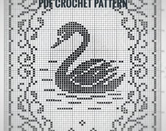 Victorian Swan Filet Crochet Pattern • Vintage Lace Curtain Chart (PDF Download)
