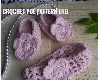 Schema per scarpine e fascia per capelli all'uncinetto con fiori per neonati (PDF)
