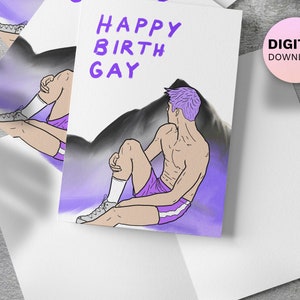 HAPPY BIRTH GAY, Carte de vœux gay, Téléchargement numérique, Cadeau gay, Art des garçons mignons, Anniversaire gay, Carte pliée, Meilleur ami gay, Imprimer
