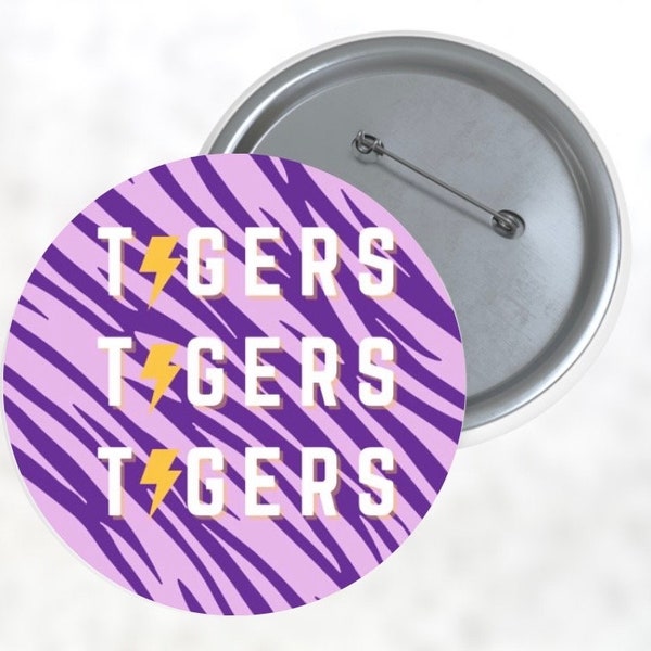 Louisiana “Tigers” Game Day themed university football pinback badge button for game day