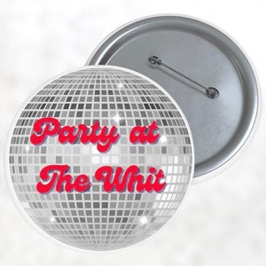 South Alabama  “Party at the Whit”  themed Jaguar football pinback badge button for game day! Super cute disco ball background