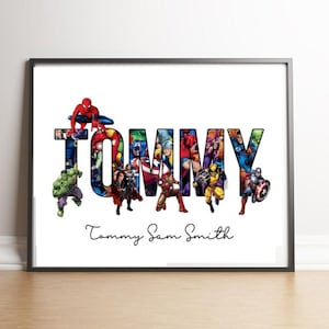 Superhero name print - Boys bedroom prints -Boys gift- Boys room -Superheroes
