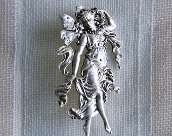 Lady with Wings Brooch from Art nouveau period,  graceful dancer with butterfly wings
