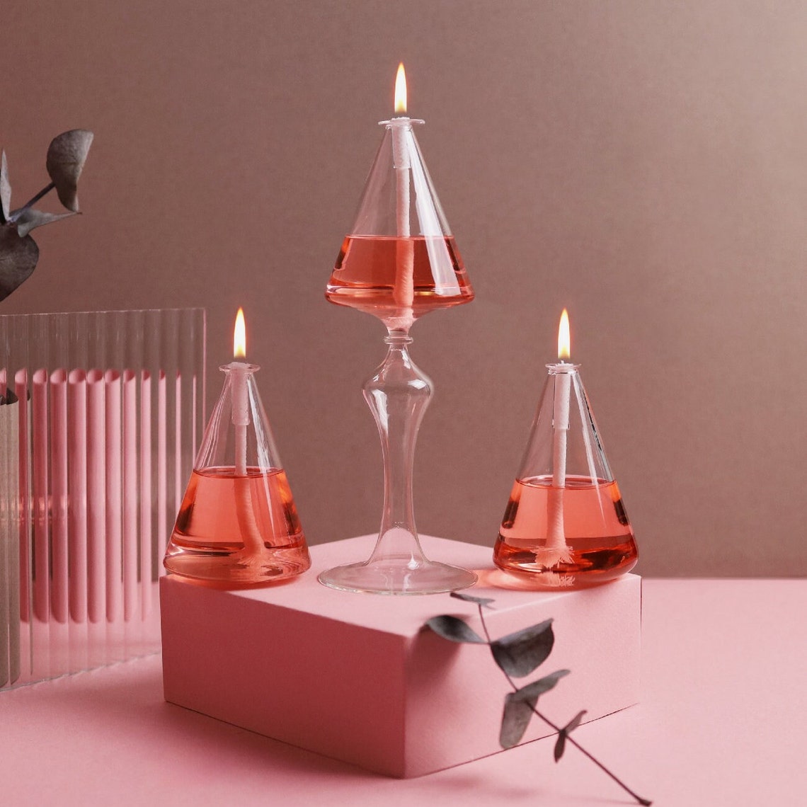 Refillable Oil Candles Glass, 3 Piece Dining Room Table Gift for Women, Vintage Decor Dining