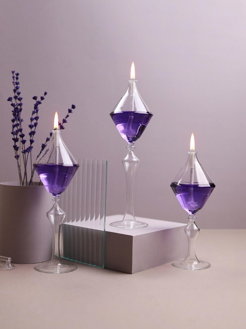 Glass Oil Lamp Mouthblown & Handmade Love Set Modern Oil Lamp for